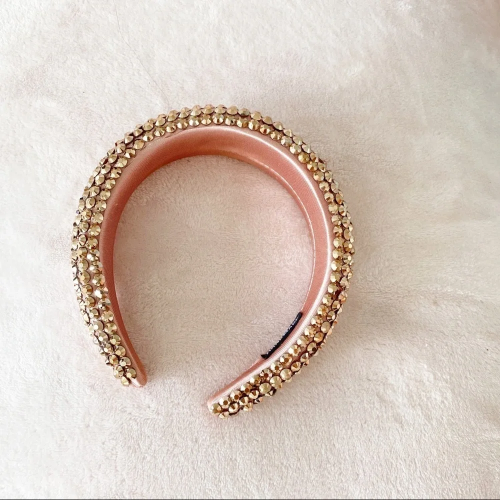NWOT Rose Gold Headband Pink Sparkly Jeweled Padded Spring Wedding